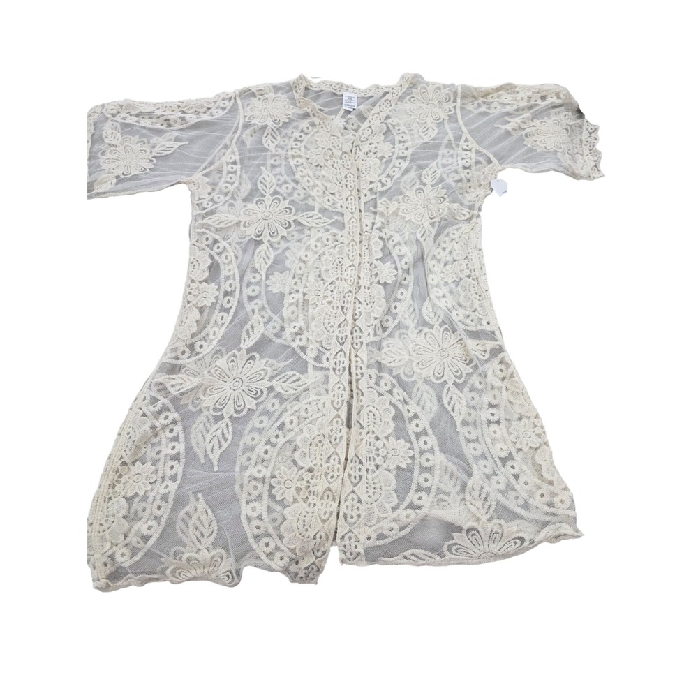 Time and Tru Womens Lace Duster Cardigan Kimono Ivory L‎ XL